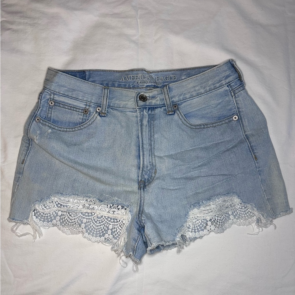 AEO Lace and Denim High Waisted Shorts Size 8